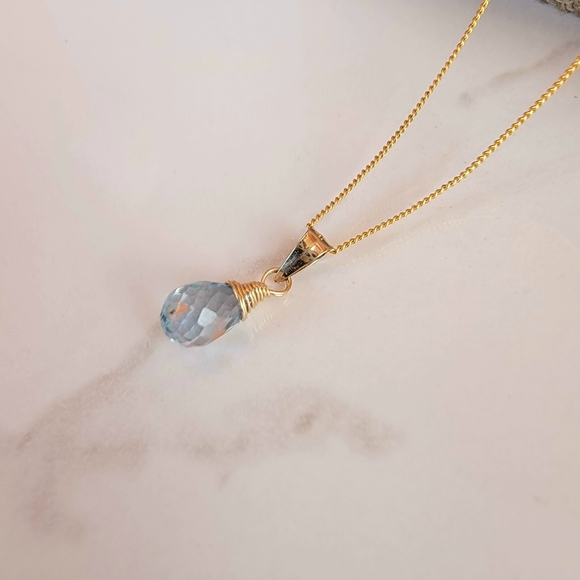 BLUE TOPAZ Necklace Minimalist Crystal Gemstone December Birthstone - Picture 5 of 5